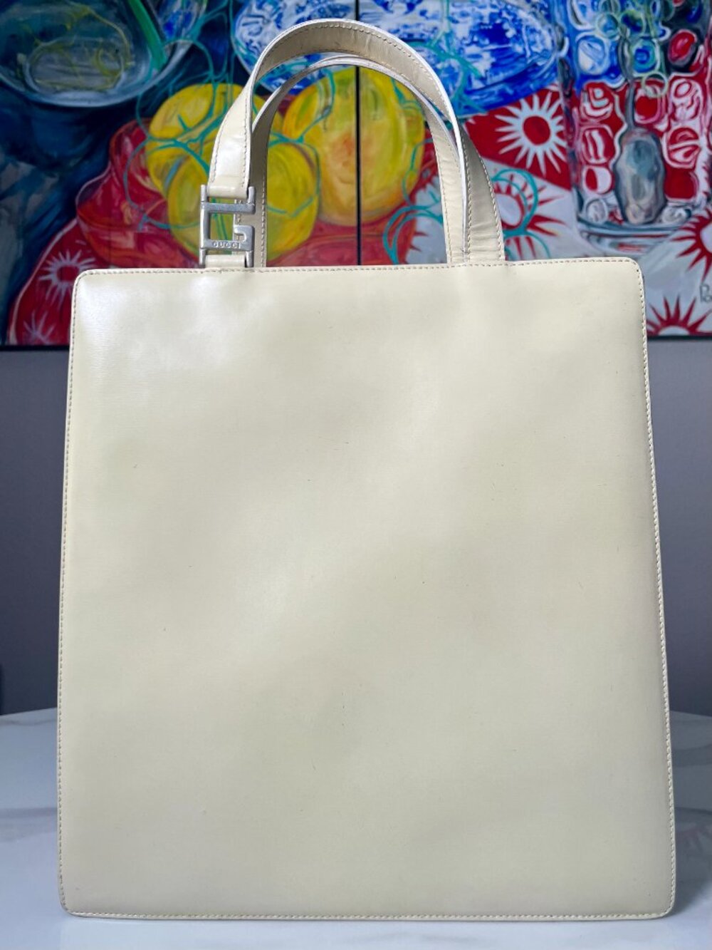 Gucci Tom Ford Ivory Leather G Hardware Top Handle Tote